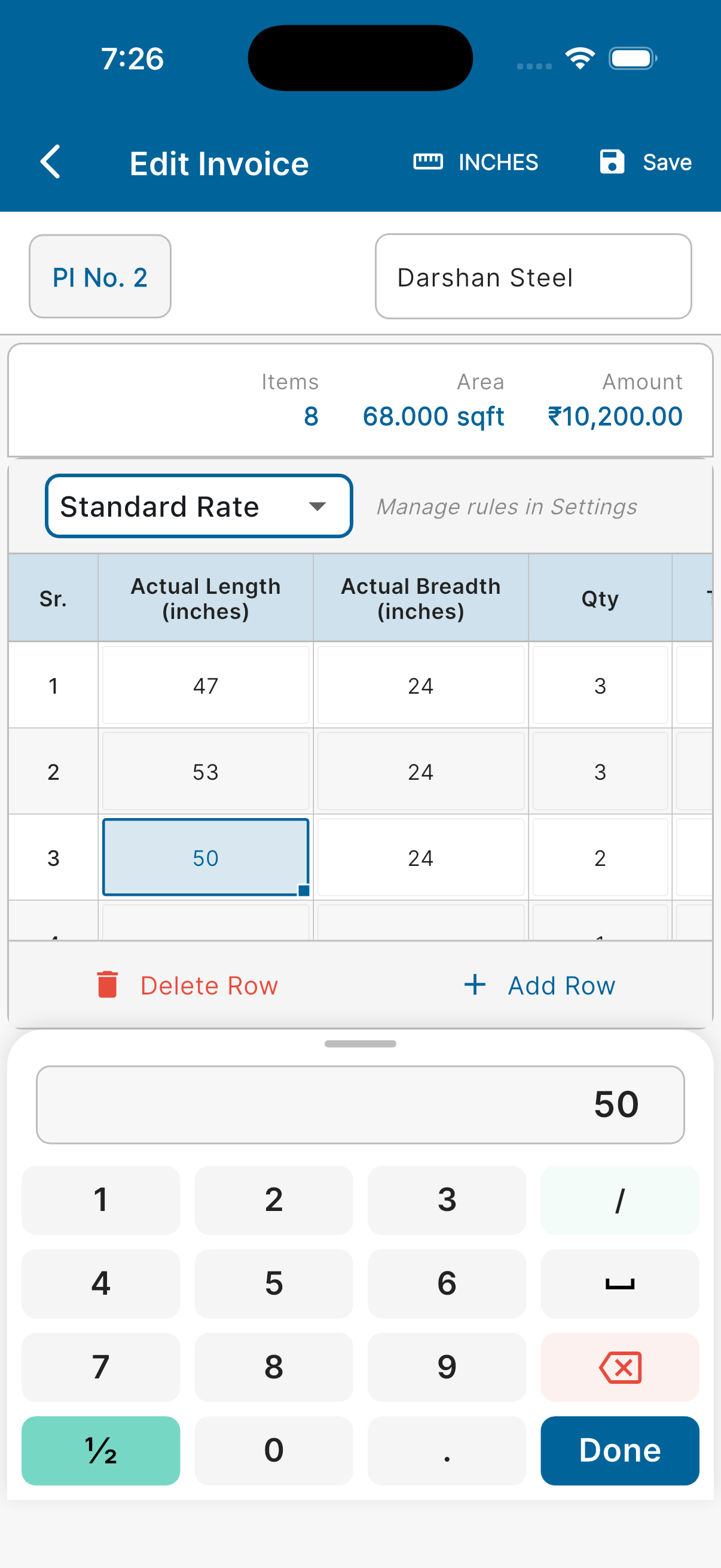 Kanch app — Edit Invoice screen on mobile